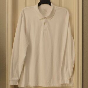 L.L. BEAN Traditional Fit Polo Long Sleeve White 100% Cotton Mens XXL Reg.